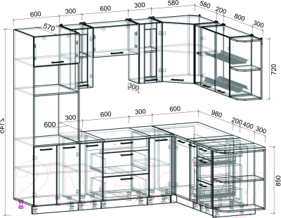 Кухонный гарнитур Интерлиния Мила 1.88x2.4 правая (бетон лайт/дуб золотой/опал светлый)