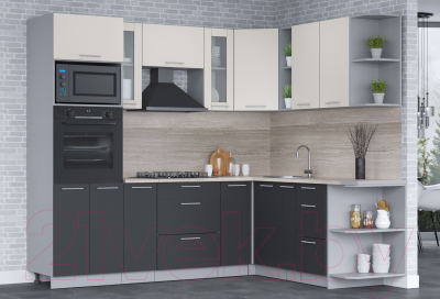 Кухонный гарнитур Интерлиния Мила 1.88x2.4 правая (персидский жемчуг/антрацит/травертин серый)