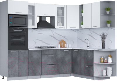 Кухонный гарнитур Интерлиния Мила 1.88x2.6 правая (белый платинум/бетон портленд/белый гранит) - фото