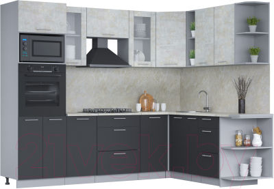 Кухонный гарнитур Интерлиния Мила 1.88x2.6 правая (бетон лайт/антрацит/опал светлый) - фото