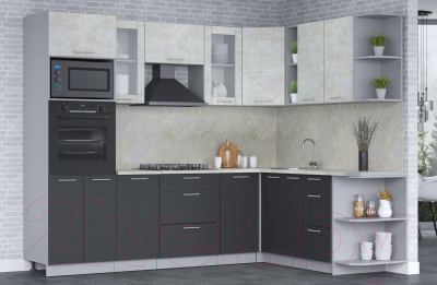 Кухонный гарнитур Интерлиния Мила 1.88x2.6 правая (бетон лайт/антрацит/опал светлый)