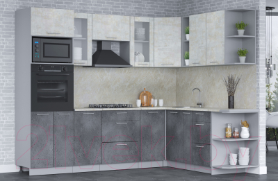 Кухонный гарнитур Интерлиния Мила 1.88x2.6 правая (бетон лайт/бетон портленд/опал светлый)