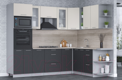 Кухонный гарнитур Интерлиния Мила 1.88x2.6 правая (персидский жемчуг/антрацит/травертин серый)