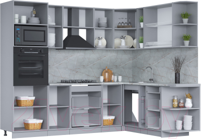 Кухонный гарнитур Интерлиния Мила 1.88x2.6 правая (персидский жемчуг/антрацит/травертин серый)