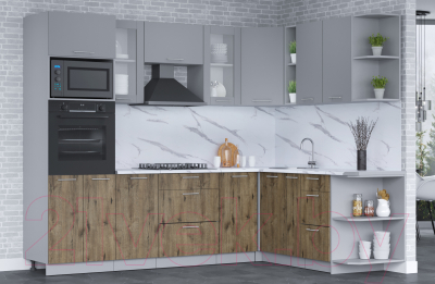 Кухонный гарнитур Интерлиния Мила 1.88x2.6 правая (серебро/дуб веллингтон/белый гранит)