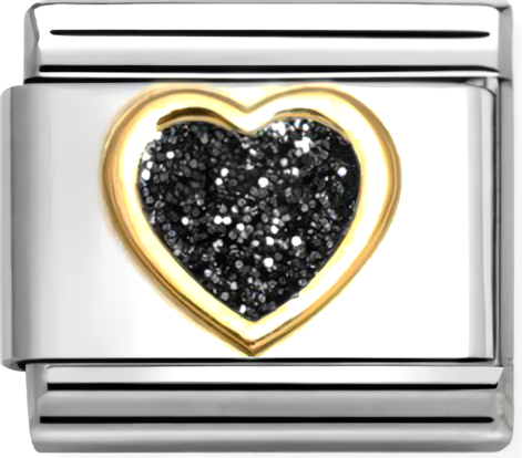 Звено для браслета NominatioN Черное сердце в золотой оправе 030220/10 - фото