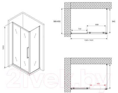 Душевой уголок Abber Schwarzer Diamant AG30160BH-S60B