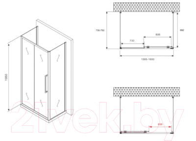 Душевой уголок Abber Schwarzer Diamant AG30160BH-S75B-S75B