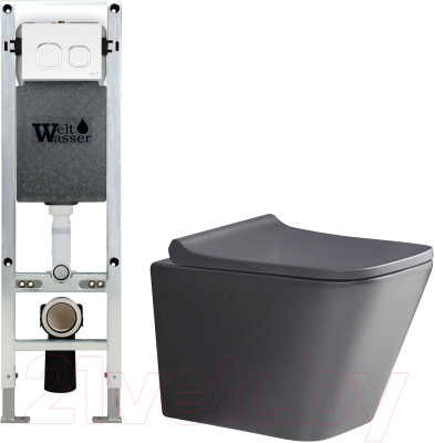 Унитаз подвесной с инсталляцией WeltWasser Amberg 350 ST + Gelbach 041 MT-GR + Amberg RD-WT - фото
