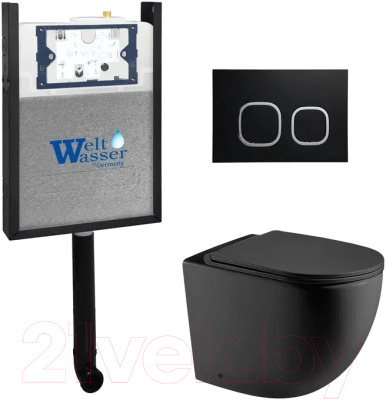 Унитаз приставной с инсталляцией WeltWasser Amberg 404 + Merzbach 002 MT-BL + Amberg RD-BL - фото