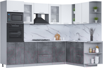 Кухонный гарнитур Интерлиния Мила 1.88x2.8 правая (белый платинум/бетон портленд/белый гранит) - фото