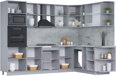 Кухонный гарнитур Интерлиния Мила 1.88x2.8 правая (белый платинум/бетон портленд/белый гранит)