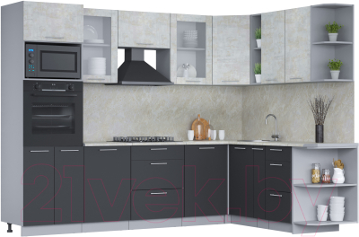 Кухонный гарнитур Интерлиния Мила 1.88x2.8 правая (бетон лайт/антрацит/опал светлый) - фото