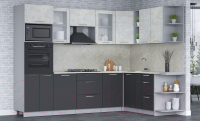 Кухонный гарнитур Интерлиния Мила 1.88x2.8 правая (бетон лайт/антрацит/опал светлый)