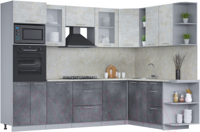 Кухонный гарнитур Интерлиния Мила 1.88x2.8 правая (бетон лайт/бетон портленд/опал светлый) - фото