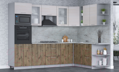 Кухонный гарнитур Интерлиния Мила 1.88x2.8 правая (вудлайн кремовый/дуб веллингтон/серый каспий)