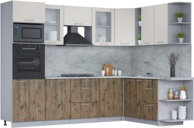 Кухонный гарнитур Интерлиния Мила 1.88x2.8 правая (персидский жемчуг/дуб веллингтон/серый каспий) - фото