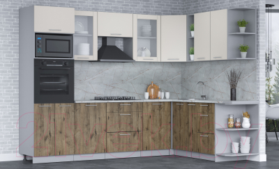 Кухонный гарнитур Интерлиния Мила 1.88x2.8 правая (персидский жемчуг/дуб веллингтон/серый каспий)