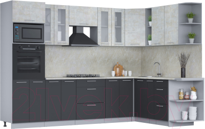 Кухонный гарнитур Интерлиния Мила 1.88x3.0 правая (бетон лайт/антрацит/опал светлый) - фото