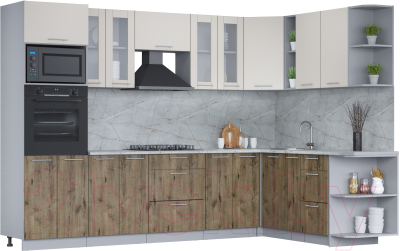 Кухонный гарнитур Интерлиния Мила 1.88x3.0 правая (персидский жемчуг/дуб веллингтон/серый каспий) - фото