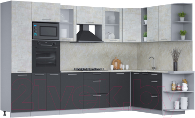 Кухонный гарнитур Интерлиния Мила 1.88x3.2 правая (бетон лайт/антрацит/опал светлый) - фото