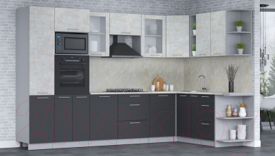 Кухонный гарнитур Интерлиния Мила 1.88x3.2 правая (бетон лайт/антрацит/опал светлый)