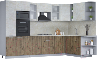 Кухонный гарнитур Интерлиния Мила 1.88x3.2 правая (бетон лайт/дуб веллингтон/опал светлый) - фото