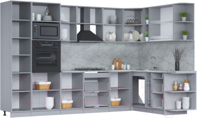 Кухонный гарнитур Интерлиния Мила 1.88x3.2 правая (вудлайн кремовый/дуб веллингтон/серый каспий)