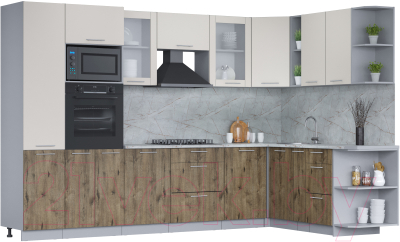 Кухонный гарнитур Интерлиния Мила 1.88x3.2 правая (персидский жемчуг/дуб веллингтон/серый каспий) - фото