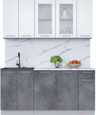 Кухонный гарнитур Интерлиния Мила 17-60 (белый платинум/бетон портленд/белый гранит) - фото
