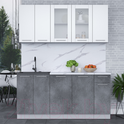 Кухонный гарнитур Интерлиния Мила 17-60 (белый платинум/бетон портленд/белый гранит)