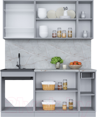 Кухонный гарнитур Интерлиния Мила 17-60 (белый платинум/бетон портленд/белый гранит)