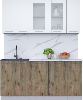 Кухонный гарнитур Интерлиния Мила 17-60 (белый платинум/дуб веллингтон/белый гранит) - фото