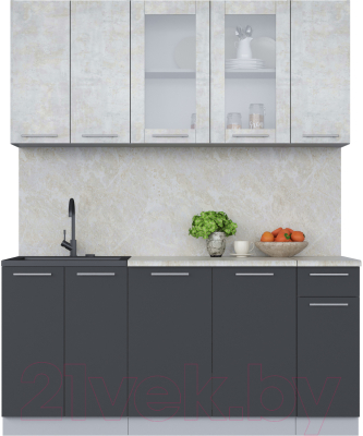 Кухонный гарнитур Интерлиния Мила 17-60 (бетон лайт/антрацит/опал светлый) - фото
