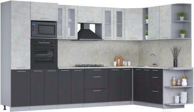 Кухонный гарнитур Интерлиния Мила 1.88x3.4 правая (бетон лайт/антрацит/опал светлый) - фото