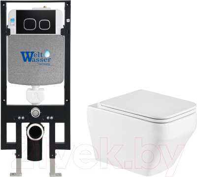 Унитаз подвесной с инсталляцией WeltWasser Amberg 497 + Hofbach 041 GL-WT + Amberg RD-BL - фото