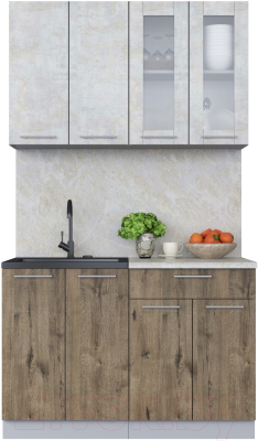 Кухонный гарнитур Интерлиния Мила 12 (бетон лайт/дуб веллингтон/опал светлый) - фото
