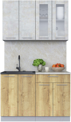 Кухонный гарнитур Интерлиния Мила 12 (бетон лайт/дуб золотой/опал светлый) - фото