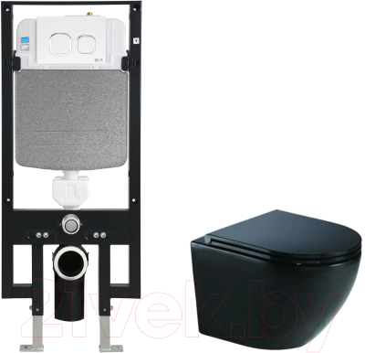 Унитаз подвесной с инсталляцией WeltWasser Amberg 497 + Merzbach 043 MT-BL + Amberg RD-WT - фото