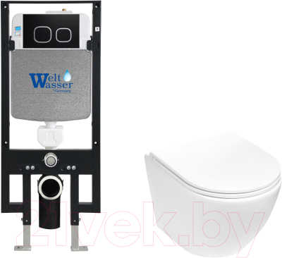 Унитаз подвесной с инсталляцией WeltWasser Amberg 497 + Merzbach 043 MT-WT + Amberg RD-BL - фото