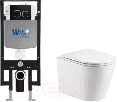Унитаз подвесной с инсталляцией WeltWasser Amberg 497 + Salzbach 043 GL-WT + Amberg RD-BL - фото