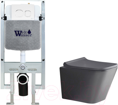 Унитаз подвесной с инсталляцией WeltWasser Amberg 497 ST + Gelbach 041 MT-GR + Amberg RD-WT - фото