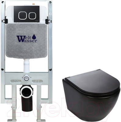 Унитаз подвесной с инсталляцией WeltWasser Amberg 497 ST + Merzbach 043 MT-BL + Amberg RD-BL - фото