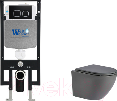 Унитаз подвесной с инсталляцией WeltWasser Amberg 497 ST + Merzbach 043 MT-GR + Amberg RD-BL - фото