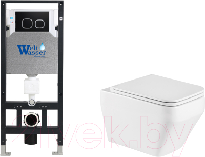 Унитаз подвесной с инсталляцией WeltWasser Amberg 506 + Hofbach 041 GL-WT + Amberg RD-BL - фото