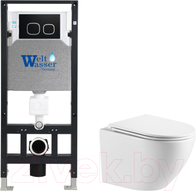 Унитаз подвесной с инсталляцией WeltWasser Amberg 506 + Merzbach 043 GL-WT + Amberg RD-BL - фото