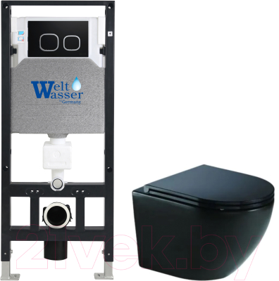 Унитаз подвесной с инсталляцией WeltWasser Amberg 506 + Merzbach 043 MT-BL + Amberg RD-BL - фото