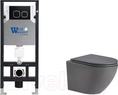 Унитаз подвесной с инсталляцией WeltWasser Amberg 506 + Merzbach 043 MT-GR + Amberg RD-BL - фото
