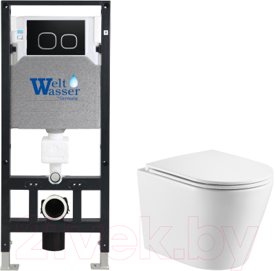Унитаз подвесной с инсталляцией WeltWasser Amberg 506 + Salzbach 043 GL-WT + Amberg RD-BL - фото