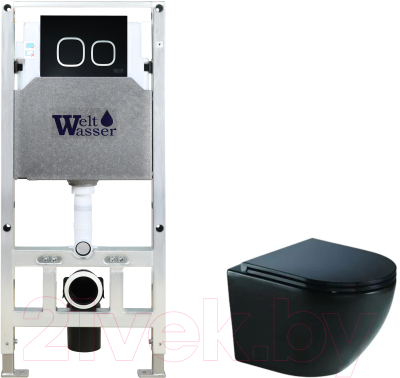 Унитаз подвесной с инсталляцией WeltWasser Amberg 506 ST + Merzbach 043 MT-BL + Amberg RD-BL - фото
